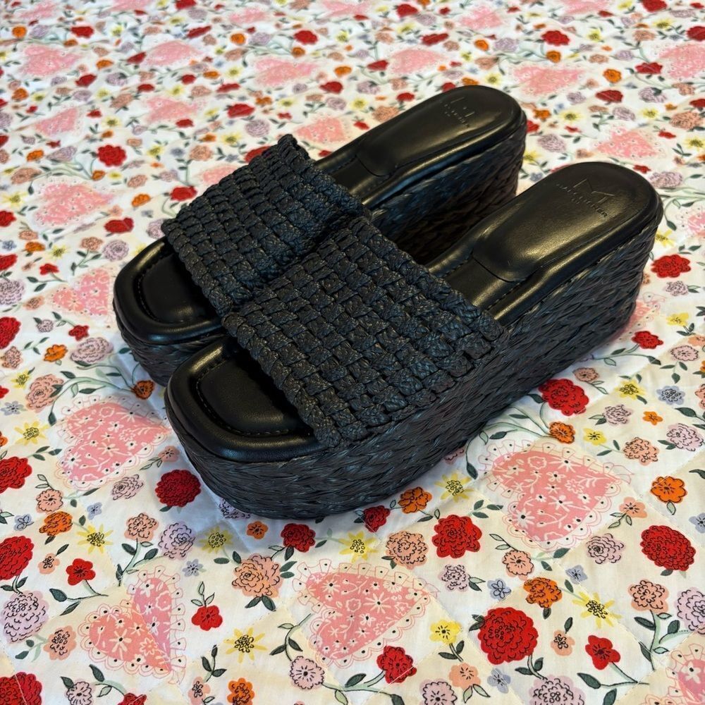 Marc Fisher Black Woven Platform Slide Sandals